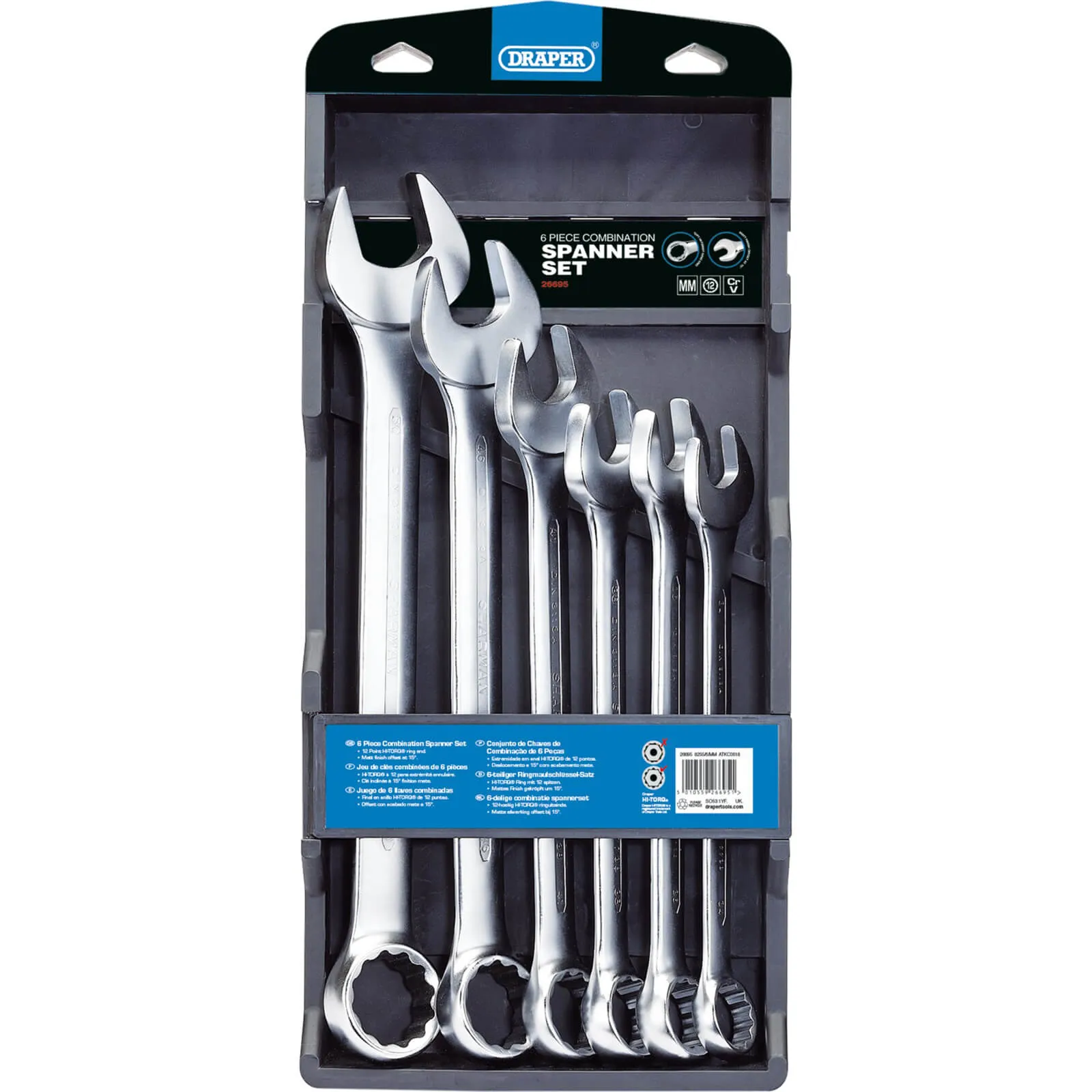 Draper 6 Piece Hi Torq Jumbo Combination Spanner Set Metric